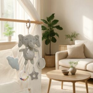 Elefant Hængelegetøj til Baby – Aktivitetlegetøj med Spejl og Rangle