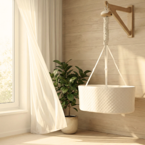 Leje Oval vugge - Vægmonteret skandinavisk træarm (indendørs/udendørs) med Balance Vuggemotor | Mor Og Børn