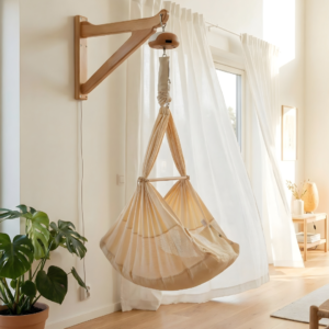 Leje Slyngevugge Klassisk - Vægmonteret skandinavisk træarm (indendørs/udendørs) med Balance Vuggemotor | Mor Og Børn